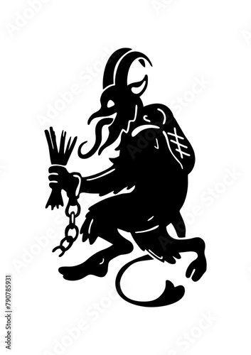 scary kraspus, black silhouette isolated on white
