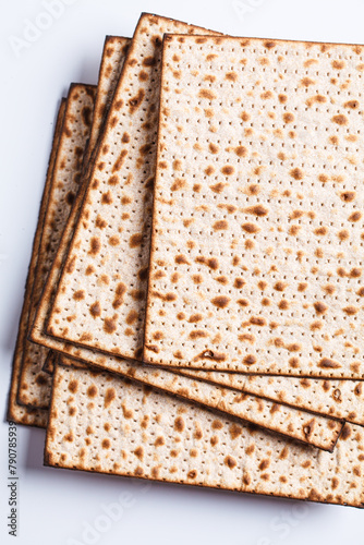 Matzah on white background. Traditional bread for the Jewish holiday of Passover.