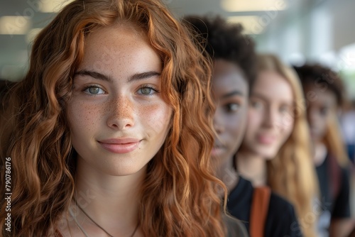 Wallpaper Mural Close-up portrait of a girl with captivating green eyes and long curly hair, with a soft focus background Torontodigital.ca