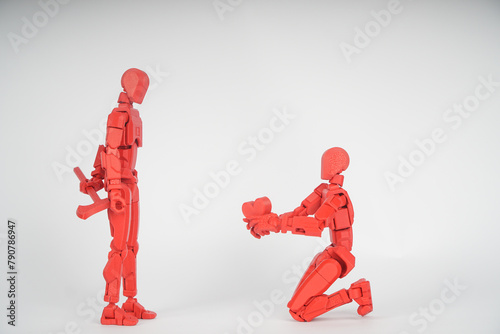 Сonceptual photo of love and betrayal. Mannequins of people are an imitation of a life situation
