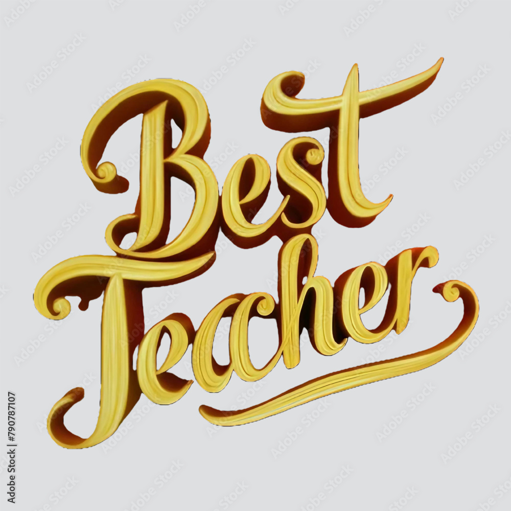 Fototapeta premium Free Vector Hand drawn best teacher t shirt text design white background, Generative Ai