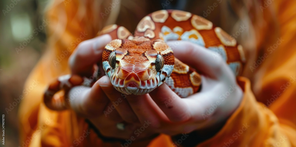 Close-up view of a person gently holding a small animal in their hands, showing care and connection Close-up view of a person gently holding a small animal in their hands, showing care and connection
