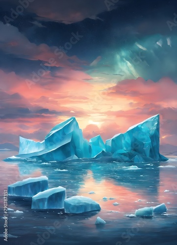  Icebergs northlights heaven illustration photo