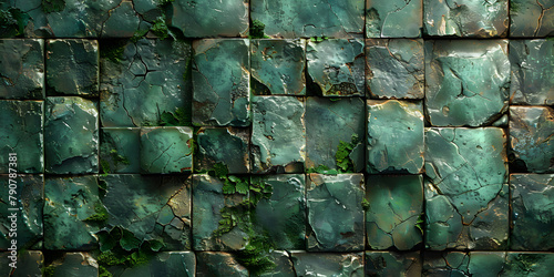 Emerald Green Stone Floor with Symmetrical Relief Textures