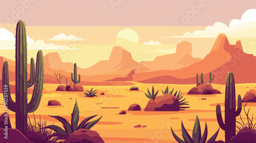 Cartoon sand and stone rocks desert landscape with