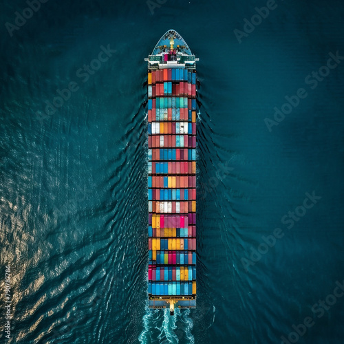 Aerial view of freight ship with cargo container © Ruba