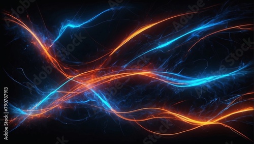 Abstract Wall Background Comes Alive with Neon-Colored Lines, Glowing in Fiery Orange and Electric Blue.