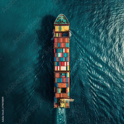 Aerial view of freight ship with cargo container © Ruba
