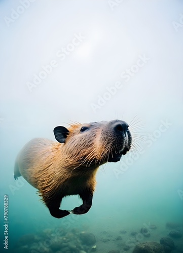  A cute capybara swimming in the ocean (3).jpg photo