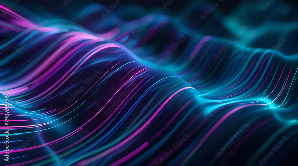 Hypnotic Neon Curves Intertwining in Abstract Space, Generative AI