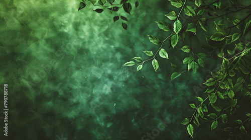 Green leaves on grunge background with space for text or image.