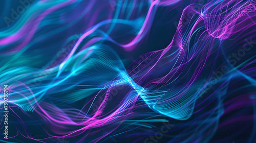 Vibrant Abstract Neon Ribbons Flowing on Dark Canvas, Generative AI