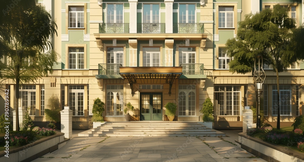 Art Deco 3D render architecture building fa? section ade