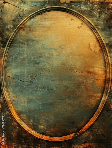 Golden-hued vintage mirror on a textured bronze wall.