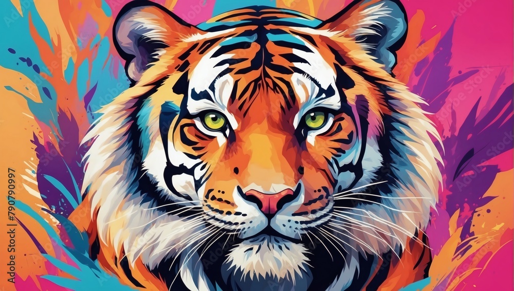 Abstract Wallpaper, Majestic Tiger in Vibrant Colors Against a Soft Background.