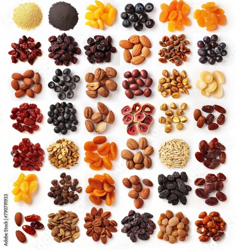 Variedades de frutos secos e de passas de frutos 