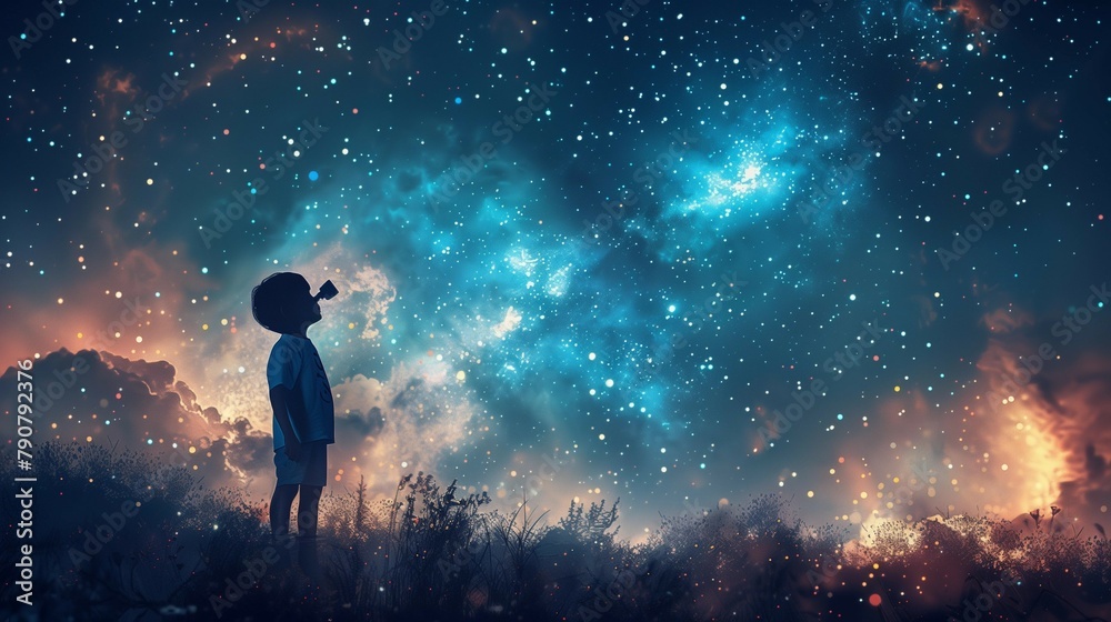 Dreaming of Space: A Child's Telescope View, generative ai Dreaming of Space: A Child's Telescope View, generative ai