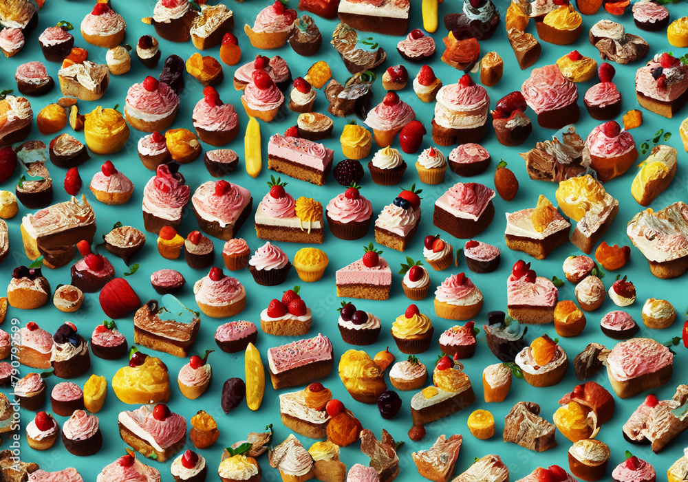 Enticing desserts, bursting with colorful ingredients, offer a visual feast.