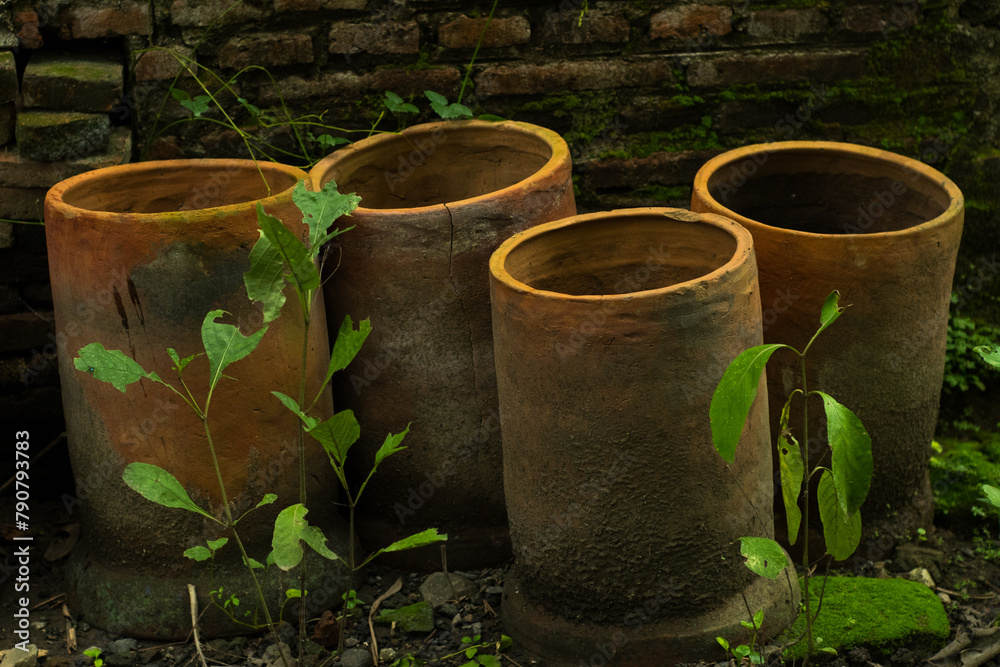 several pottery pots