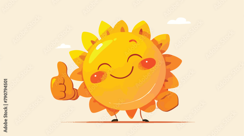 Cartoon sun giving thumb up isolated on white backg
