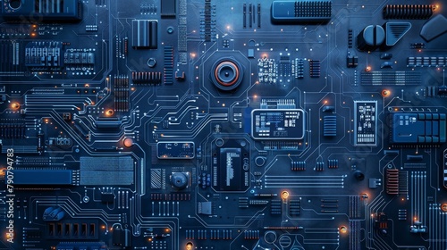 Abstract tech blueprint, circuit board layout photo