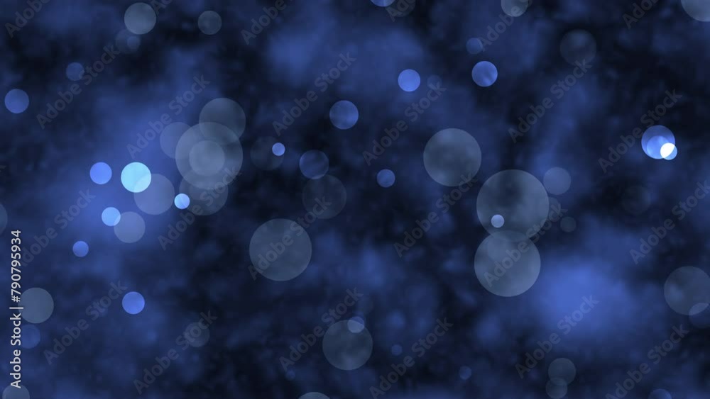 4k resolution Blue Bokeh particles abstract background with shining Blue Floating Dust Particles. Blue Colored Particles on Dark Background, Slowly falling bokeh circles, glitter lights, party-social 