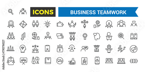 Business Teamwork, Team Building, Work Group And Human Resources Line Web Icon Set, Outline Icons Collection, Icon collection. Editable vector illustration., Vector Illustration