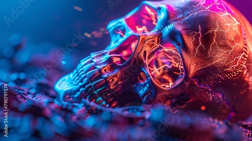Futuristic Skull with Vibrant Neon Illumination