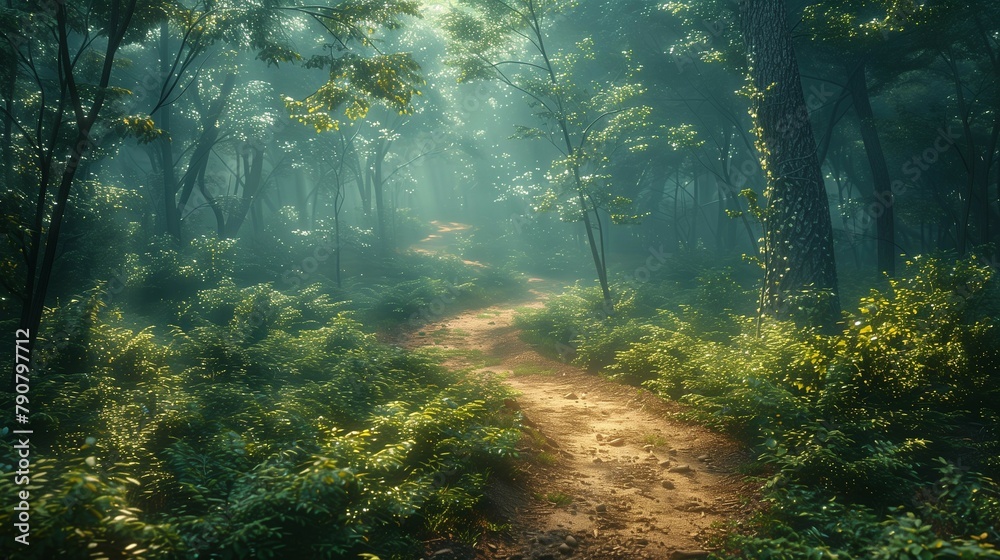 Mystical Morning Forest Path, generative ai Mystical Morning Forest Path, generative ai