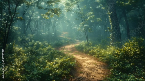 Mystical Morning Forest Path, generative ai