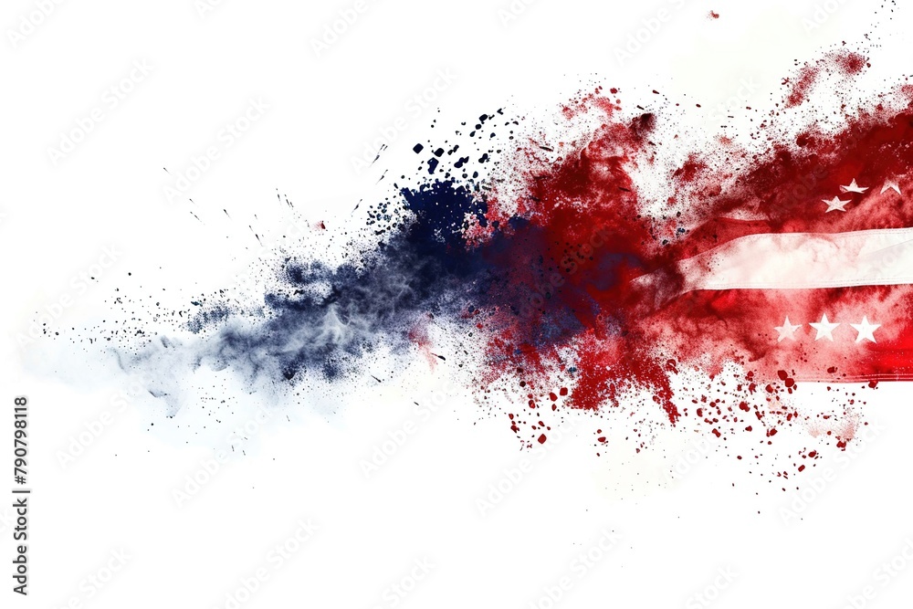 American Wave flag, fine powder exploding on a white background