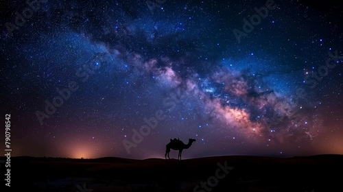 Lonely Camel in the Desert Night, generative ai © Matus