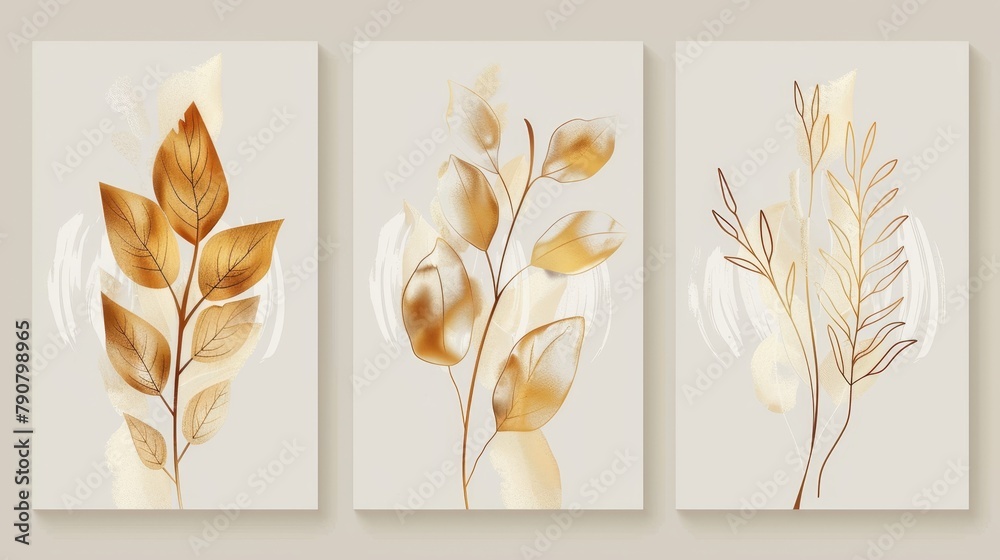 Modern set of botanical wall art. Line art drawing with abstract shape. Abstract Plant Art design for wall framed prints, canvas prints, posters, home decor, covers, wallpapers. - obrazy, fototapety, plakaty 