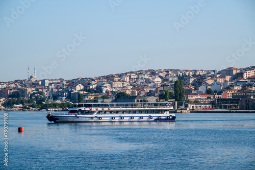 Istanbul city of blue sky citycape is beautiful scenery of summer with lifestyle travel, tourism and vacation in Istanbul town buildings .Turkey.