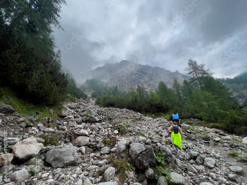 Hike along the Berchtesgaden national park with cloudy background
