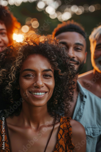 Diverse group of people having fun in a park together.