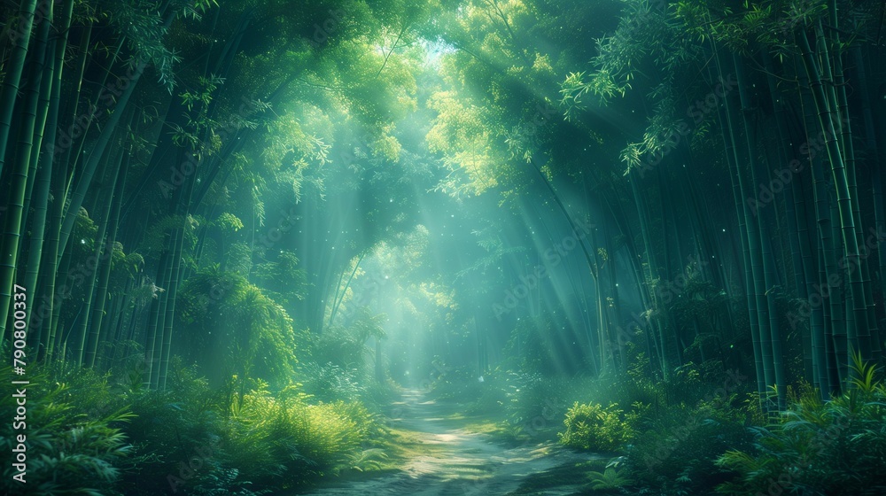 Sunlit Bamboo Tunnel Trail, generative ai Sunlit Bamboo Tunnel Trail, generative ai
