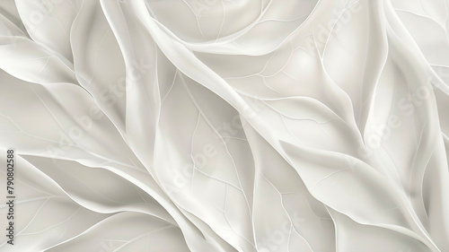 The white background with a pattern of leaves in relief. Luxury elegant background abstraction fabric. 3d illustration.