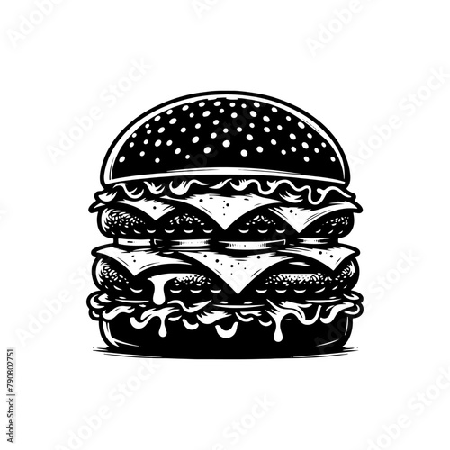 Silhouette of Yummy Cheese Burger, Cheese Burger Vector Clipart