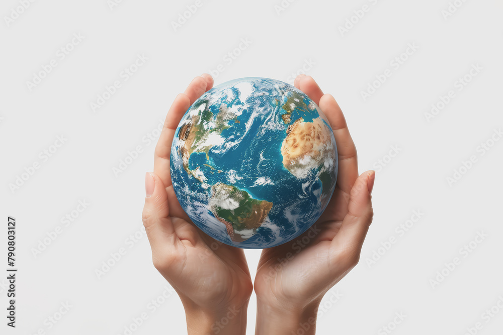 Female hands holding Earth isolated on a white background. World Earth Day, environment. Female hands holding Earth isolated on a white background. World Earth Day, environment.