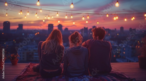 Rooftop Revelry: Teenagers Embracing Freedom and Friendship at Dusk, generative ai