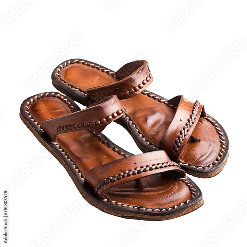 Beautiful Leather Sandals Isolated On White Background