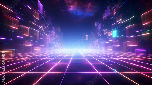 Digital technology surreal grid space neon light web page PPT background