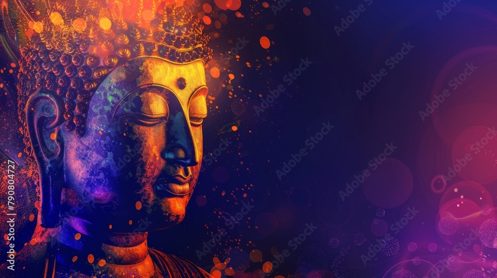 Buddha Statue Painting on Colorful Background
