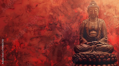 Buddha Statue Sitting in Front of Red Wall