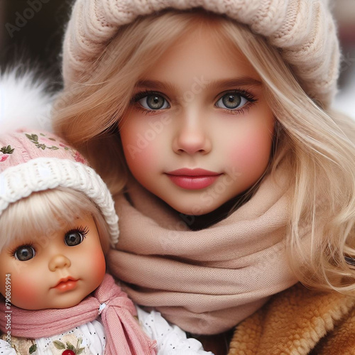 blondes Mädchen mit Puppe photo