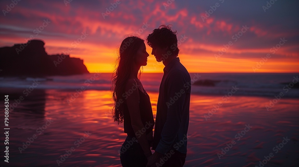 Fototapeta premium Silhouetted Love Story, generative ai
