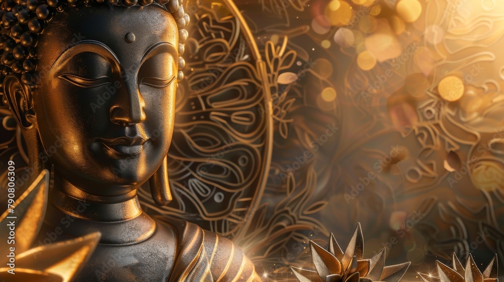 Golden Buddha Statue Against Golden Background