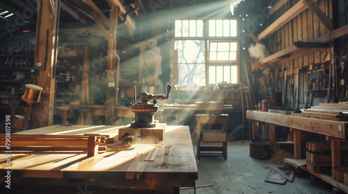 Woodworking Bench in Morning Light photo