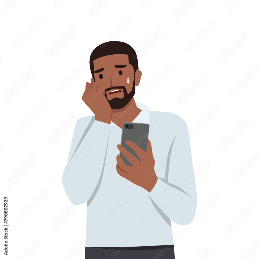 Young man Troubled worried freelancer scared of upcoming deadline date. Flat vector illustration isolated on white background Young man Troubled worried freelancer scared of upcoming deadline date. Flat vector illustration isolated on white background